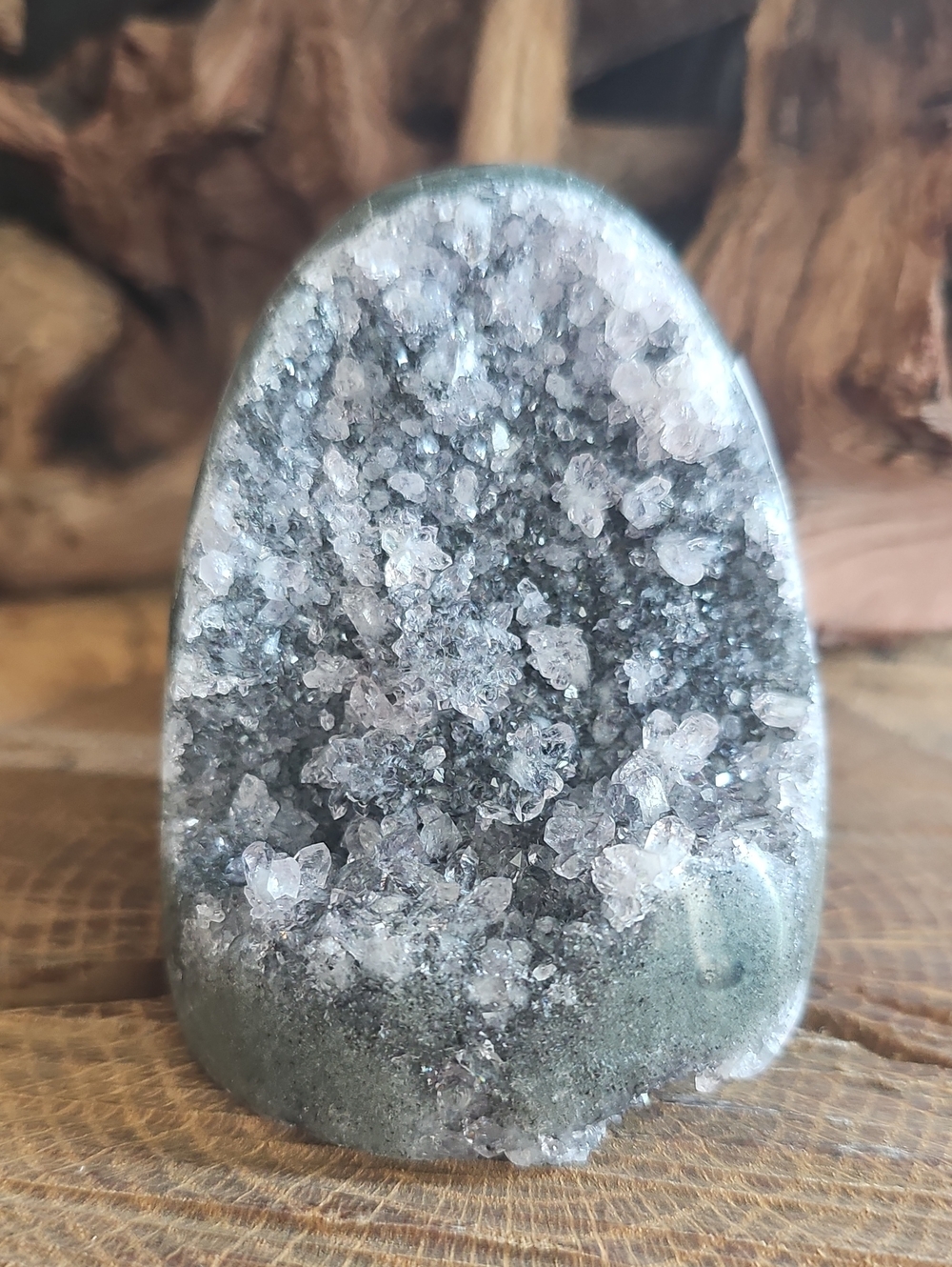 Polished Uruguan Amethyst Cutbase Home Accent - Gray and Clear